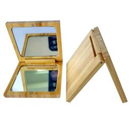 Compact Mirrors 1 bamboo tabletop mirror natural pocket 2 makeup mirrors portable mini retro compact wooden square travel Q240509