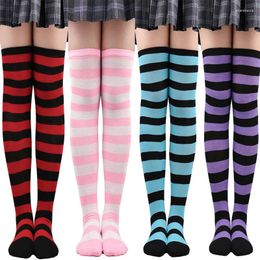 Women Socks Striped Over Knee High For Girls Stocking Lolita Long Thigh Warm Compression Christmas