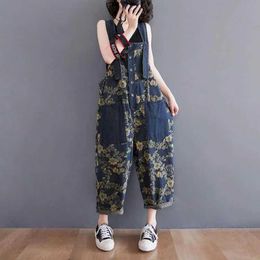 Women's Jumpsuits Rompers Denim Jumpsuits for Women Summer Printing Romper One Piece Outfits Women Loose Korean Fashion Casual Pants Overalls for Women Y240510