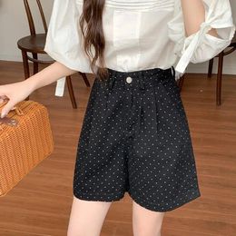 Women's Shorts Dot Black Denim Women Vintage High Waist Jeans Summer Beach Wear Outfit