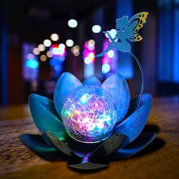 YJFWAL Garden Solar Lights Decorative, Crackle Globe Glass Flower with Fairy Decor, Metal Lotus Lamp for Garden,patio,lawn,walkway,tabletop(multi-color)