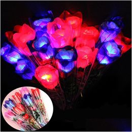 Decorative Flowers & Wreaths Valentines Day Party Supplies Led Colorf Rose Flower Luminous Flashing Wand Stick Decoration Bouquet Chri Dh73X