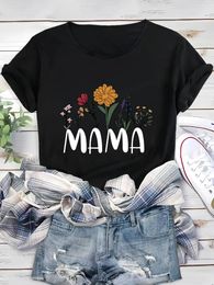 Women's T Shirts Mother's Day Mama Letter & Flower Graphic Crew Neck Sports T-shirt Casual Loose Short Sleeves Tops Activewear