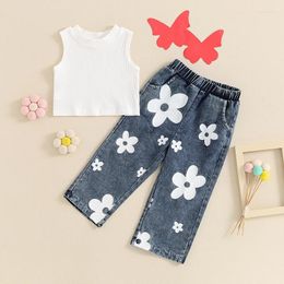 Clothing Sets Baby Girl Summer Outfits Solid Color Sleeveless Ribbed Tank Tops Denim Pants 2 Pieces Set Toddler Clothes