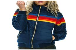 Women Winter Thin Hooded Jacket Cotton Stripe Rainbow Printed Parka For Plus Size Coat T2G9229222