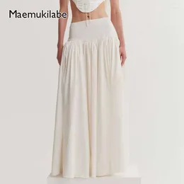 Skirts Maemukilabe Women Loose Fitting Long Vintage Elastic Waist Ruched Pleated Maxi Skirt Elegant Lady Fashion Streetwear