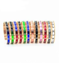 12 colors Speed dial bangle stainless steel rose gold sport style biker Bezel cuff bracelet for women men3371936