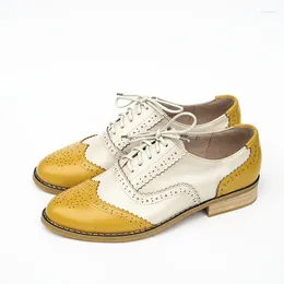 Casual Shoes Women's Leather Color Matching Genuine Spring Fall Size 33-46 Round Toe Flat Oxford For Women