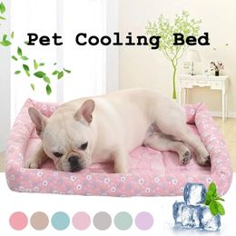 Summer Dog Bed Cat Cushion Ice Silk Cool Pet Mat Small Medium Big Cat Dog Bed Puppy Sleep Nest Kennel Cooling Rattan Pet Matress 240510