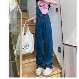 Women's Jumpsuits Rompers Denim Jumpsuits for Women Oversized Playsuit Denim Pants Loose High Waist Straight pants Overalls for Women Clothes One piece Y240510
