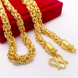 Pendants Pure Gold Color Wide Fried Dough Twists Dragon Head Chain Necklace For Women Genuine Solid Necklaces Wedding Luxury Jewelry