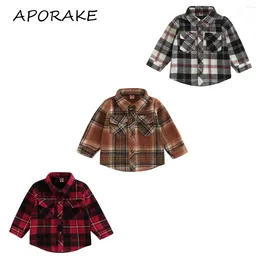 Jackets 2024 0-4Y Toddler Baby Autumn Coat Casual Plaid Printed Long Sleeve Lapel Shirt Button Pockets Closure Outwear For Girls Boys