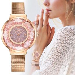 Women039s Watch Fashion Casual Rose Gold Mesh Romantic Starry Sky Stainless Steel Mesh Band Quartz Bracelet Watch Reloj mujer296729728