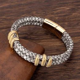 Charm Bracelets MKENDN Gothic Men Vintage Gray Braided Genuine Leather Bracelet Dragon Claw Homme Femme Bracelets Handmade Jewelry Pulseras Y240510