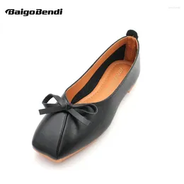 Casual Shoes Eur Size 35-41 Bow Knot Flats Woman Square Toe Ballet Girls Shallow Mouth Summer Concise
