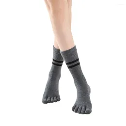 Women Socks Casual Non-slip Silicone Dot Stripes Running Cotton Five Toe Female Hosiery Middle Tube Five-Finger Split