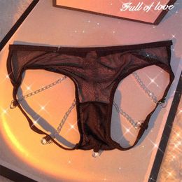 Women's Panties Sexy Lingerie Women Mesh Metal Chain Thong Low Waist Open Back G-Strings Hollow Out Breathable Underwear Panty