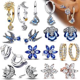 Stud Earrings Arrivals Sterling Silver Blue Enamel Pansy Flower 925 Women Jewellery Gift Making