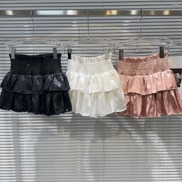 Skirts 2024 Summer Short Satin Skirt For Women Classic Style Socialite Rhinestone Mercerized Cotton Waist Cake