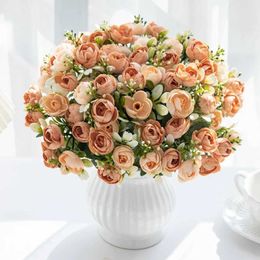 Decorative Flowers Wreaths 15 Heads Silk Rose Small Tea Bud For Wedding outdoor party arch Home Floral Arrangement Christmas Decoration Artificial Flowers