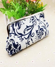 80pcs Brief National Style Floral Printing Long coin purse canvas key holder wallet hasp small gifts bag clutch handbag5888705