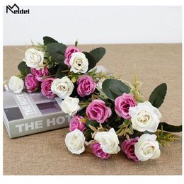 Decorative Flowers Meldel 10 Heads Artificial Silk Small Rose Flower Bunch Wedding Home Decoration Fake Flore Christmas Decor Faux