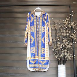 Casual Dresses African For Women Dashiki Turn-down Collar Clothing Femme Robe Knee-Length Party Dress Vestito Da Donna