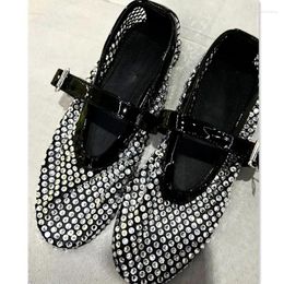 Casual Shoes Women Mary Jane 2024 Spring Round Head Rhinestone Flats Ballet Shoe Genuine Leather Ladies Dance