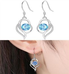 Dangle Chandelier Blue Topaz Pink Crystal Zircon Diamonds Gemstones Drop Earrings For Women Jewellery White Gold Silver Colour Brin1342446