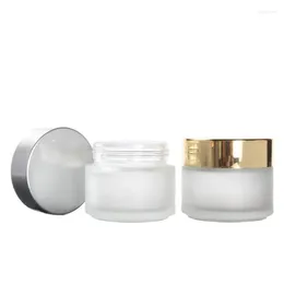 Storage Bottles Frosted Glass Cream Jar 100G 5pcs Matte Facial Mask Pot Light Gold Lid Lotion Cosmetic Packaging Skin Care Face Containers