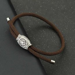 Charm Bracelets 2024 Mens Viking Bracelet Handmade Adjustable Rope Braslet Vintage Accessories Gift For Him Pulseras Para Hombre Fabric Braclet Y240510