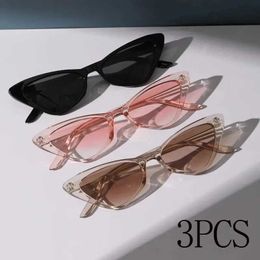 Sunglasses 3 pairs of mini cat eye sunglasses per set womens cute slim glasses retro narrow Q240509