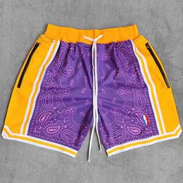 Men's Shorts MM MASMG Los Angeles style purple Paisley printed basketball shorts with zippered pockets Bryant LeBron street clothing train pants J240510