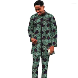 Ethnic Clothing Tailored Long Shirt Patch Trouser African Male Outfits Block Print Tops&Pants Nigeria Men Fashion Styles Suits