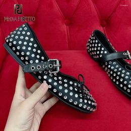 Casual Shoes Full Diamond Ladies Flat Ballet Shoe Real Silk Leather Buckle Strap Comfortable Luxury Ballerinas Black Amazing