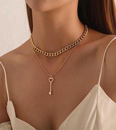Designer Necklace fashion Key Lock Double Layer Punk Link Chain Pendant Hiphop Women Fashion Gothic Jewelry217l1859848