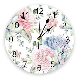 Wall Clocks Watercolour multi-color leaf flower wall clock home decoration bedroom silent digital modern design Q240509