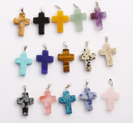 Whole 50pcslot Charms High quality Cross Pendant Natural Crystal Stone Pendants for Jewelry making Earring Necklace ship1668321