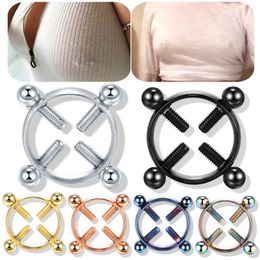 Nipple Rings 2 pieces/batch of steel round screws artificial nickel clip rings sexy perforated womens non nails shield rings jewelry gifts Y240510