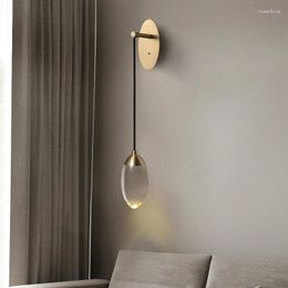 Wall Lamp Magic Crystal Ball Brass Postmodern Light Luxury All Copper Living Room Background Bedroom Bedside