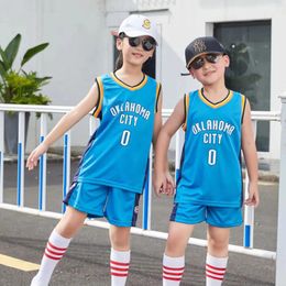 Clothing Sets 24/25 Children's Suit Boy Girl Fans Basketball Thunder No. 0 Game Team Uniform Training Vest And Shorts