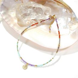 Anklets Lii Ji Natural Mix Stone 2mm With Sun Charm American 14K Gold Filled Anklet 27 3cm
