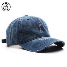 Ball Caps FS Retro American Washed Denim Baseball Cap Fashion Blue Hip Hop Caps For Men Women Summer Outdoor Leisure Trucker Hats 2024 Y240507