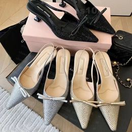 Dress Shoes Slingback high heels Lace up shallow cut shoes Sandals Mid Heel mesh with crystals sparkling Print shoes Rubber Leather Ankle Strap Women Slippers