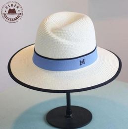 New arrival Summer Fashion M letter straw hat for women Large brim M panama straw fedora women039s travel beach hat sun hats7121619