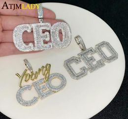 Chains High Quality Hip Hop Tennis Chain Men Jewellery 5A Cubic Zirconia Iced Out Bling Baguette CZ Letter CEO Zircon Pendant Neckla3811762