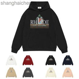 Luxury Counter Top Grade Designer Rhuder Hoodies Trendy Hiphop Fashion High Street Print Oversize Hoodie for Couples Street Sunrise Sailboat Print Hood with Logo