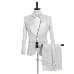 Customise Shawl Lapel Handsome White Groom Tuxedos Jacket Pants Vest Groomsmen Man Suit Mens Wedding Suits Bridegroom 190N