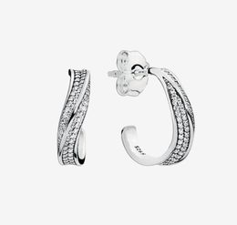 Clear CZ stone pave Wave Hoop Earrings Women's Sparkling Wedding Gift with Original box for 925 Sterling Silver Earring sets1717453