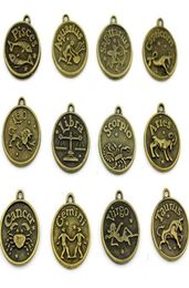 Antique Bronze 12 Constellation Metal Zodiac Sign Pendant LeoAriesTaurusGemini CancerVirgoPisces Charms For Women Jewelry1575327